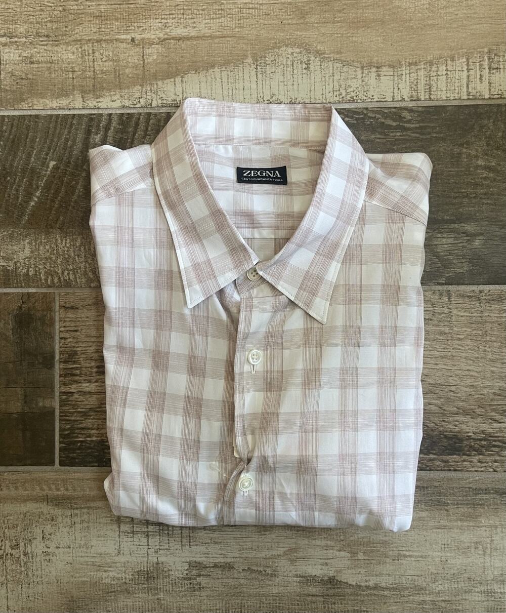 $725 NWT Ermenegildo Zegna Cotton Centoquaranta Twill Checked Casual Shirt M